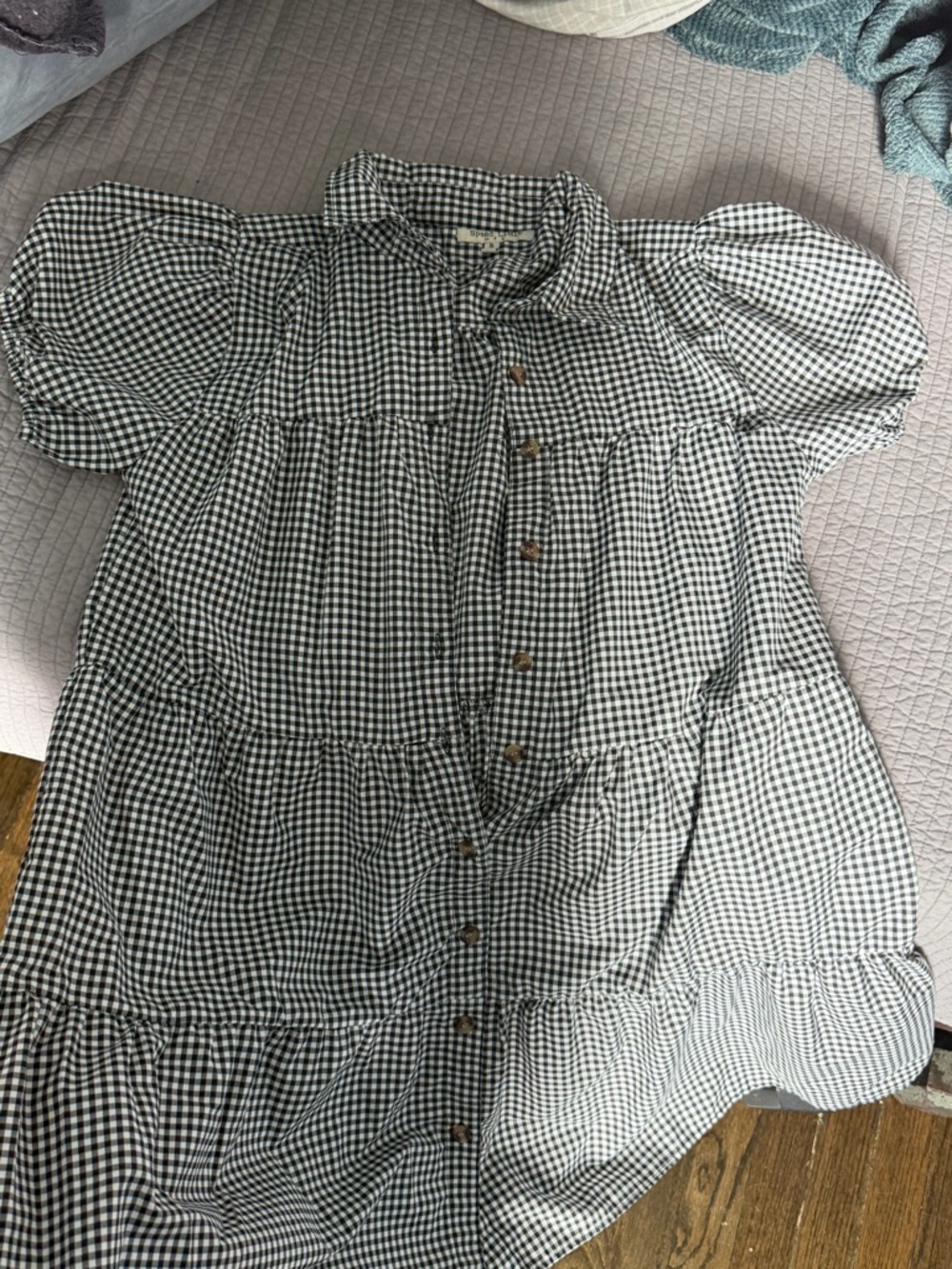 Black and White Gingham Button-Front Dress